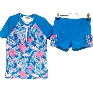 Grace Karin Rash Guard Swim Set‎ 2 PC Shorts Outfit Beachy Coastal Girls 12